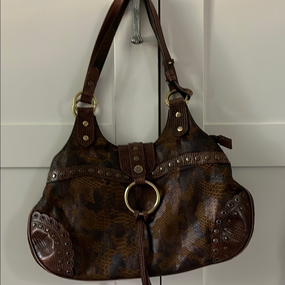 Rioni Brown Shoulder Bag with Embossed Texture